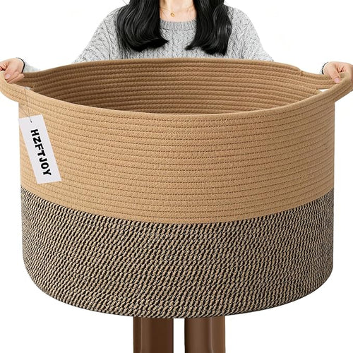 115L Large Blanket Basket, 23.6" L x 23.6" W x 15.7" H Rope Woven Baskets by HZFTJOY