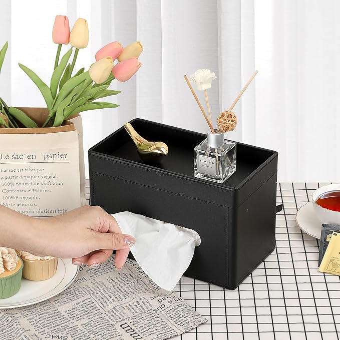 Sumnacon Tissue Box Cover with Storage Tray, Decorative Rectangular Tissue - Image 2