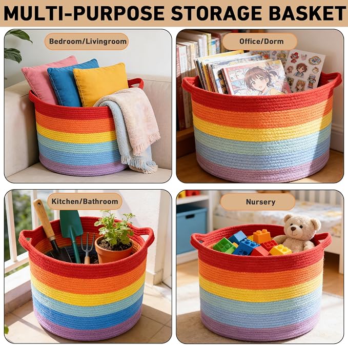 115L Large Blanket Basket, 23.6" L x 23.6" W x 15.7" H Rope Woven Baskets - Image 5