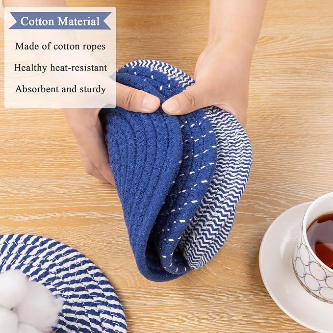 SHACOS 8 Inches Trivets for Hot Dishes, 4 Pieces Cotton Trivets Mats for Kitchen - Image 5