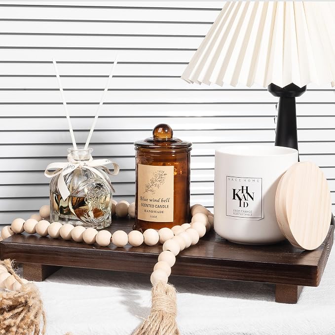 Bathroom Counter Organizer Wood Pedestal Stand Farmhouse Decorative Tray Soap - Image 2