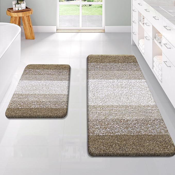 OLANLY Bathroom Rug Set 2 Piece, Soft Absorbent Microfiber Bath Rug Set by OLANLY