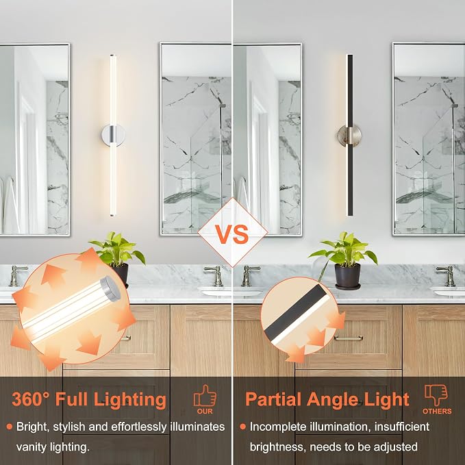 Bathroom Wall Sconces Set of 2 Hardwired Dimmable 5CCT LED Bathroom Light - Image 3