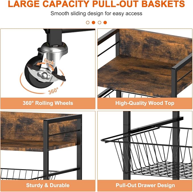 Sunexinlo 4-Tier Kitchen Rolling Cart - Image 3