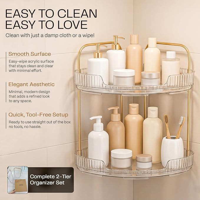 2-Tier Acrylic Corner Bathroom Organizer - Image 8