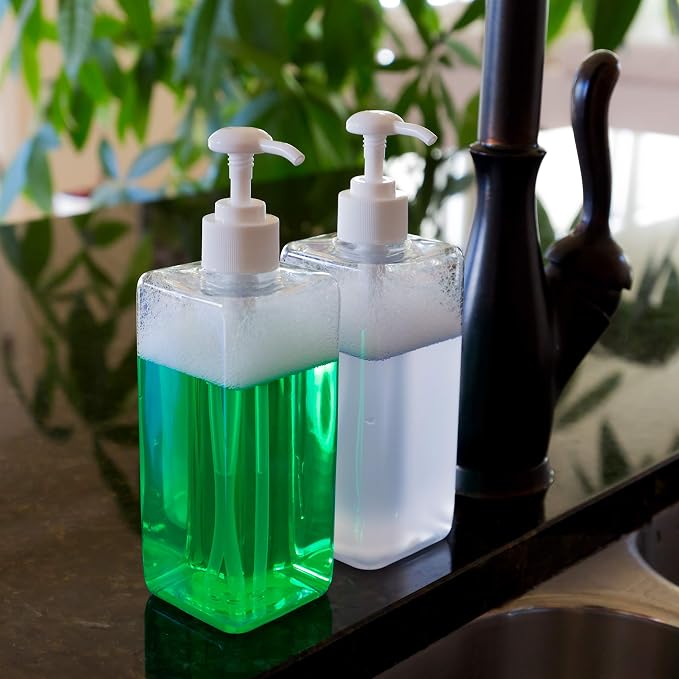 Youngever 5 Pack 16 Ounce Plastic Pump Bottles, Refillable Square Plastic Pump - Image 4