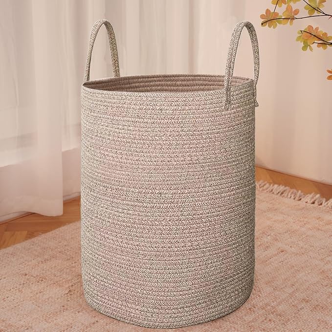 Large Woven Laundry Basket Hamper, 60L Cotton Rope Storage Bin by JMvicyroam