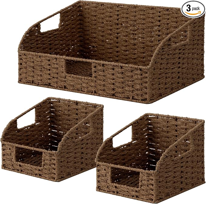 StorageWorks Paper Rope Pantry Storage Baskets, Wicker Baskets by StorageWorks