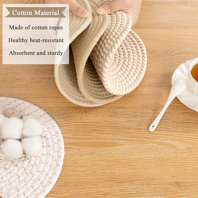 SHACOS 8 Inches Trivets for Hot Dishes, 4 Pieces Cotton Trivets Mats for Kitchen - Image 4