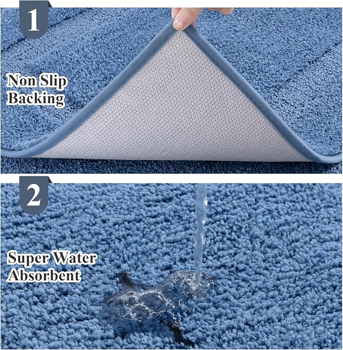 SHACOS 3 Piece Blue Bathroom Rugs Sets, Non Slip Soft Fluffy 16"x24" + 20"x32" - Image 4