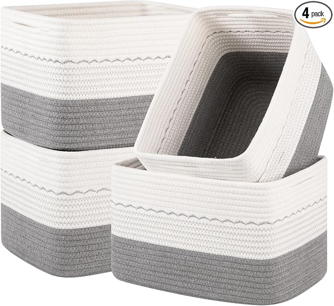 4 Pack Storage Baskets for Organizing, Decorative Cotton Rope Baskets for by OIASKET