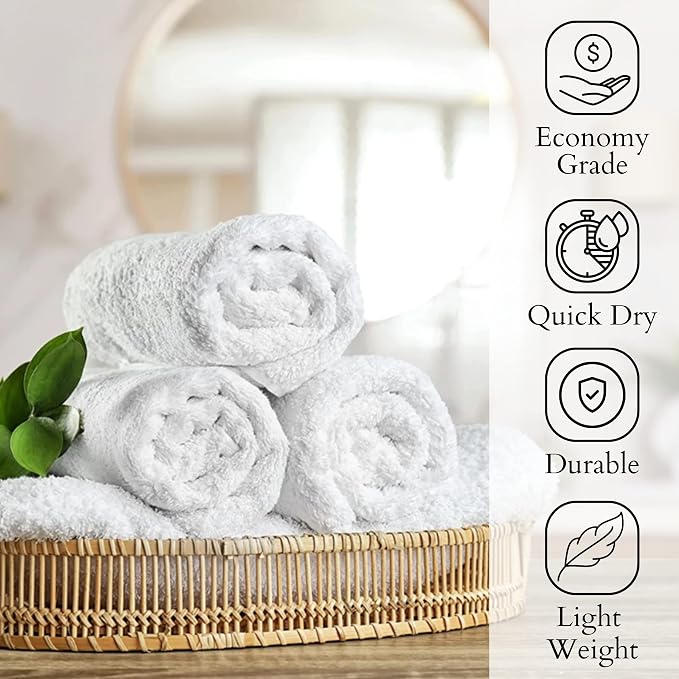 GOLD TEXTILES 12 Pack White Economy Cotton Blend 15x25 Inches Basic Hand - Image 2