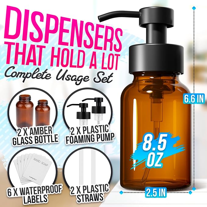 2Pcs Amber Glass Foaming Soap Dispenser - Image 2