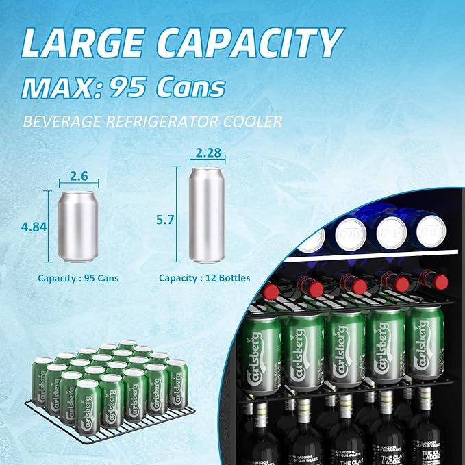 2.6 Cubic Feet Mini Fridge, 95 Can Freestanding Beverage Refrigerator - Image 4