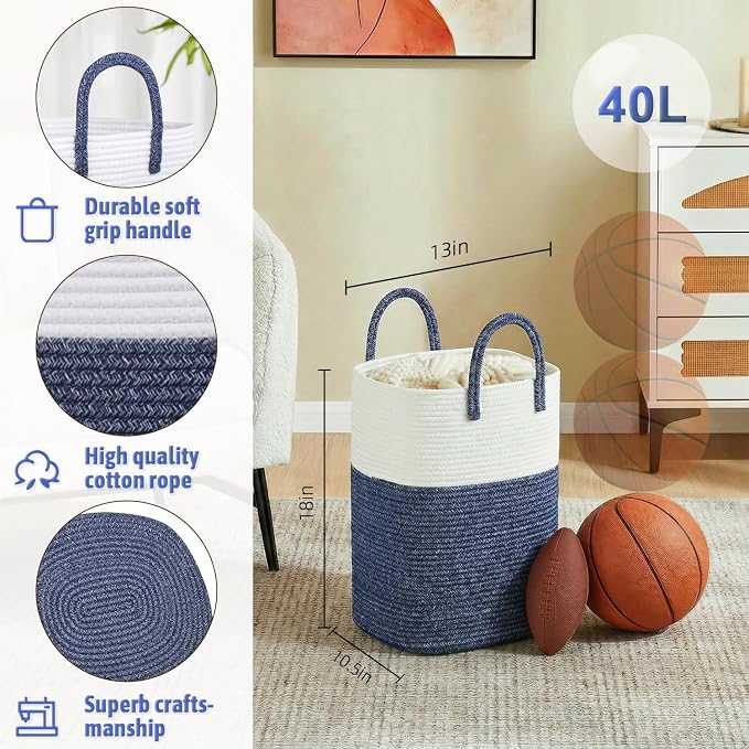 Laundry Basket, Woven Cotton Rope Laundry Hamper, Versatile Storage - Image 2