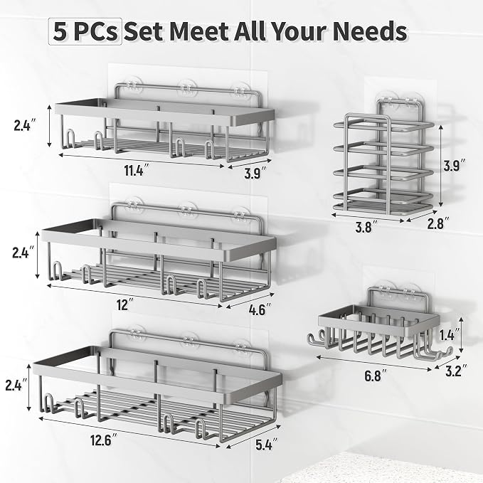 5 Pack Shower Caddy Organizer Rack Shelf - Image 2