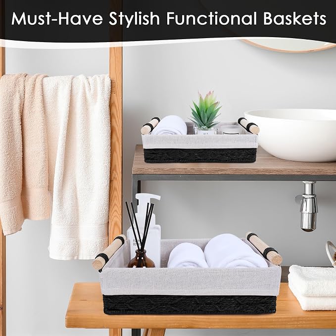 Wicker Storage Basket with Wooden Handle – Paper Rope Decorative Toilet Paper - Image 4