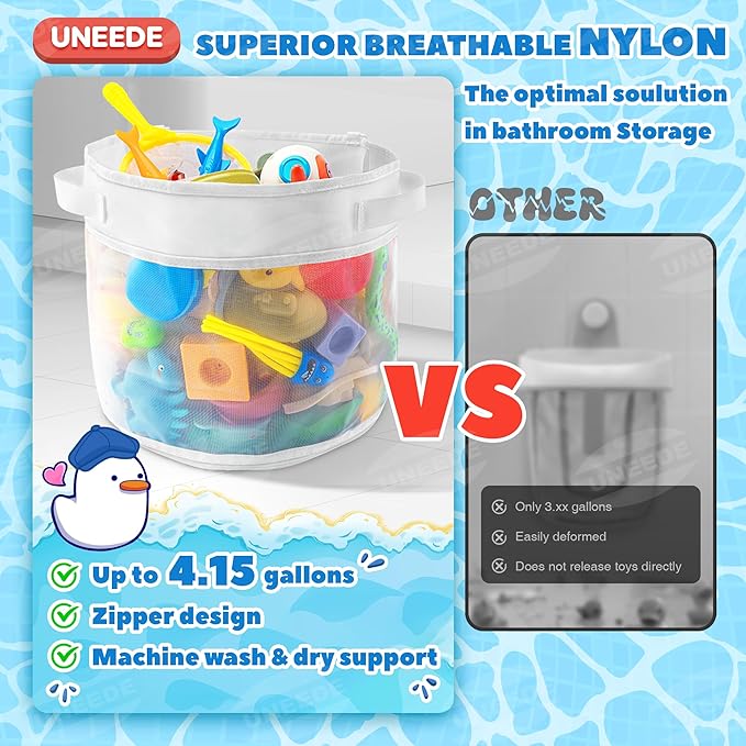UNEEDE Bath Toy Organizer, 4 Gallons Bathtub Toy Storage Organizer, Quick - Image 2
