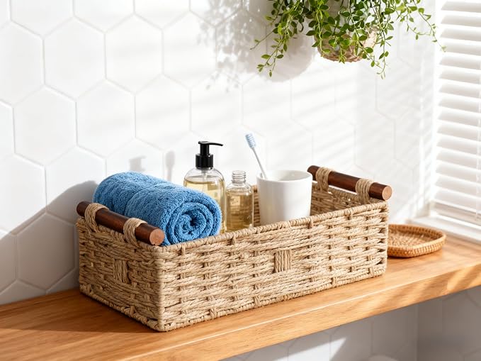 Back of Toilet Basket, Khaki Wicker Toilet Tank Basket - Image 4