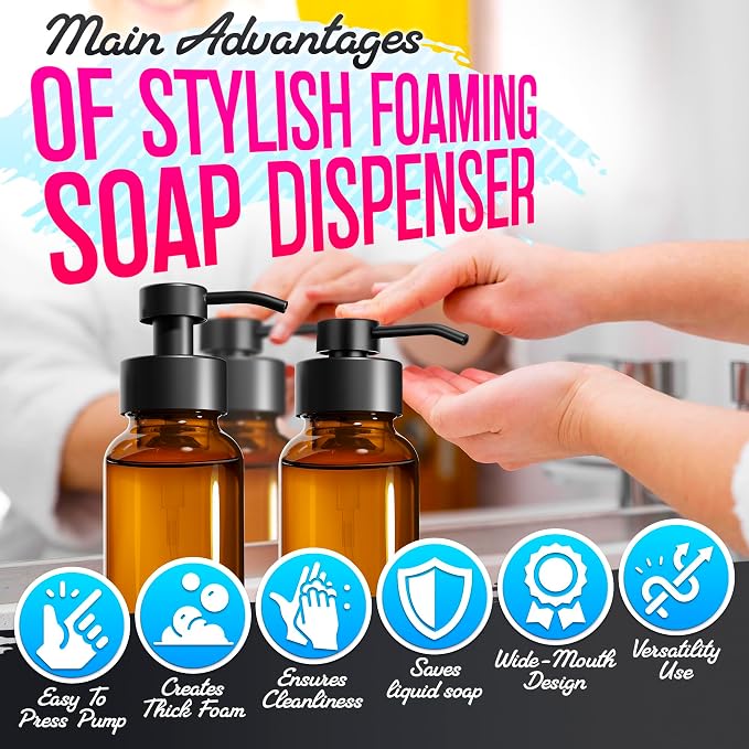 2 Pcs Amber Foaming Soap Dispenser Glass - Image 4