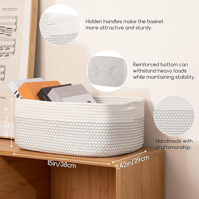 Storage Baskets for Organizing 3 Pack, Woven Baskets for Shelves, Closet - Image 2
