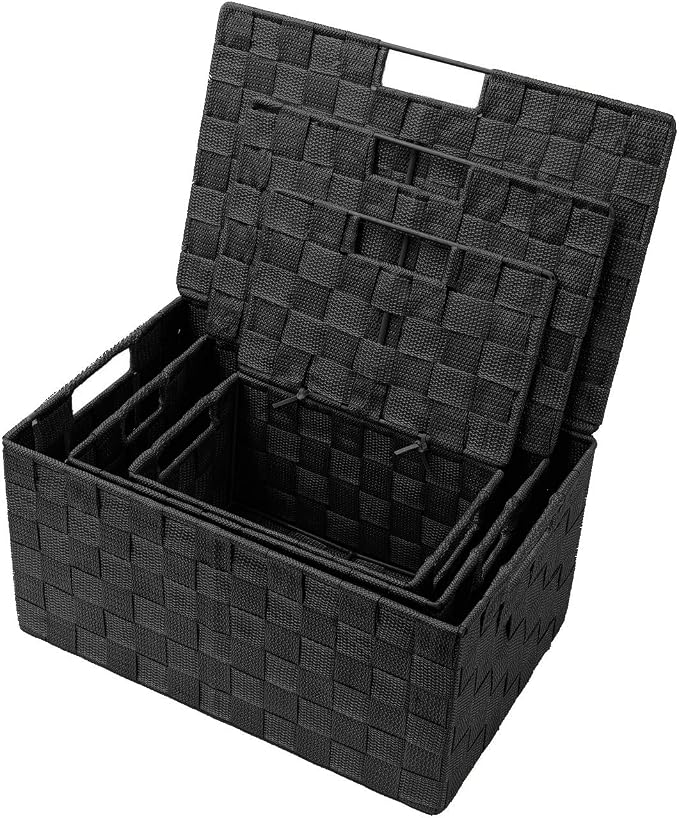 Sorbus Set of 3 Black Woven Storage Baskets - Image 3