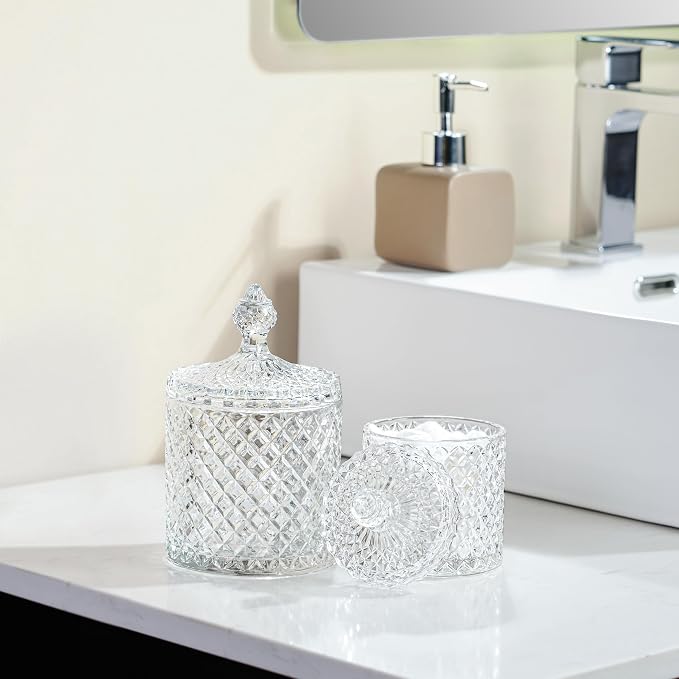 R FLORY 2 Pack Qtip Holder Glass Apothecary Jars - Image 3
