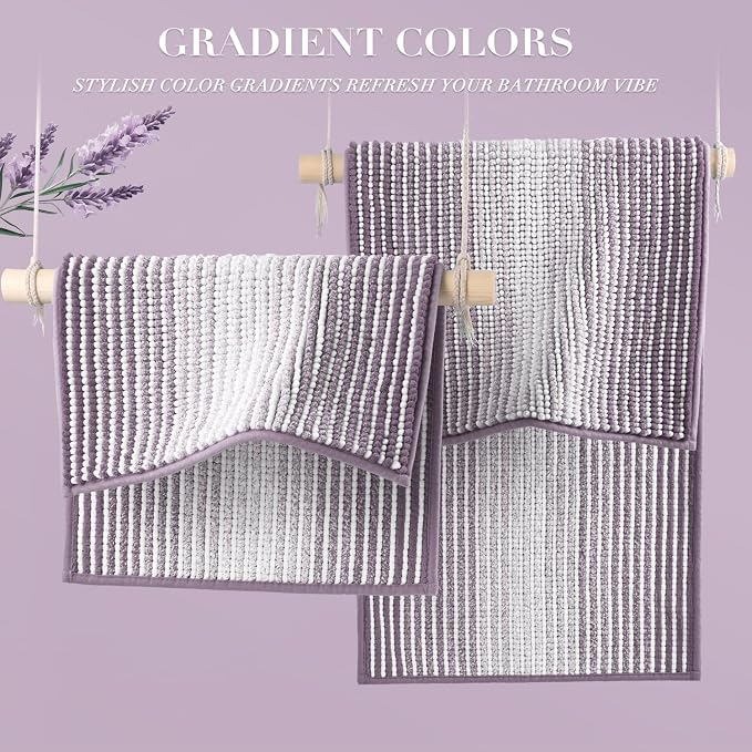 Bathroom Rugs and Mats Sets, 2 Piece Thick Absorbent Chenille Bath Mat Rug Set - Image 5