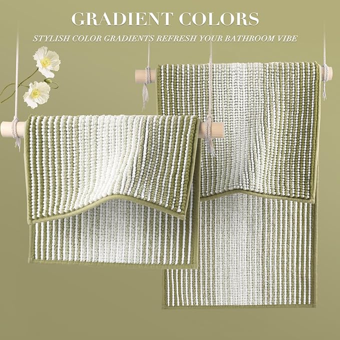 Bathroom Rugs and Mats Sets, 2 Piece Thick Absorbent Chenille Bath Mat Rug Set - Image 4