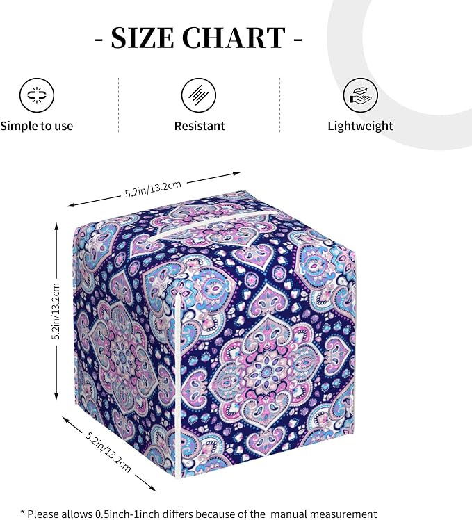 Boho Mandala Flower Tissue Box Cover Square, Indian Paisley Floral Tissue Box - Image 4