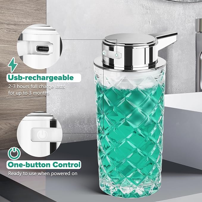 Automatic Soap Dispenser Foam for Kitchen: 11 OZ Glass Touchless Clear Auto - Image 4