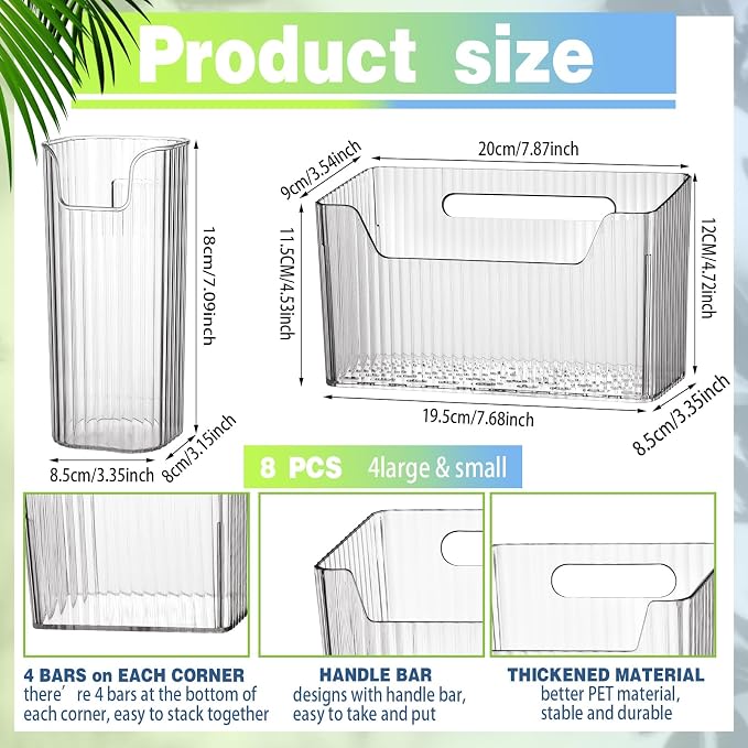 8 Pcs Storage Organizer Bins Wall Mounted Organizer Basket Plastic Cabinet Door - Image 2