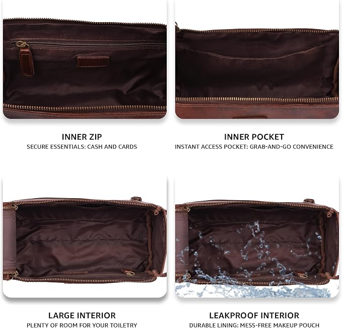 LEATHER VILLAGE Genuine Leather Travel Toiletry Bag - Image 6
