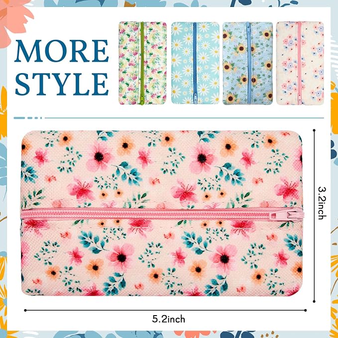 5 Pieces Tissues Purse Pocket Tissue Holder Reusable Travel Pouch Fabric Zipper - Image 3