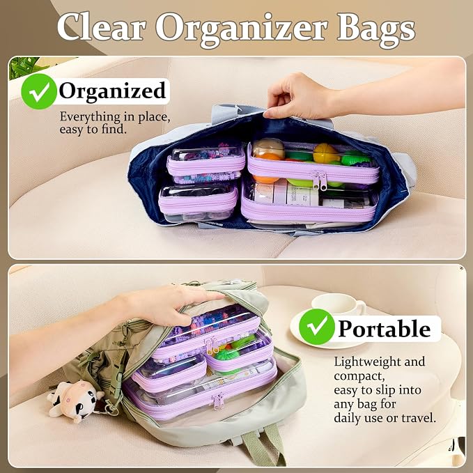 4 pcs Clear Zipper Pouches, Hard Shell Zipper Case, Toiletry Bag - Image 2