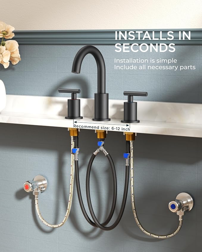 FORIOUS Black Bathroom Faucet 3 Hole, 8 Inch Matte Black Bathroom Sink Faucet - Image 9