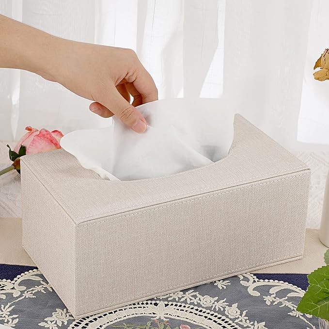 Sumnacon Tissue Box Cover Rectangle Linen Tissue Box, Stylish Tissue Box Holder - Image 5