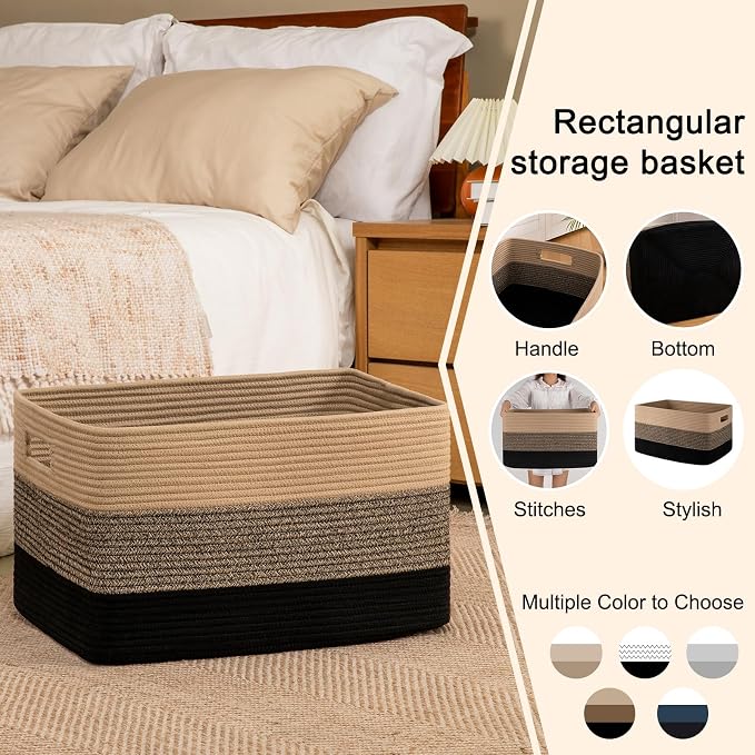OIAHOMY Large Blanket Basket, 22”x17”x12” Rectangle Woven Baskets, Nursery - Image 5