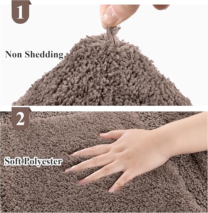 SHACOS Brown Bathroom Rugs Sets 3 Piece, Non-Slip Extra Soft Absorbent Bath Rug - Image 4