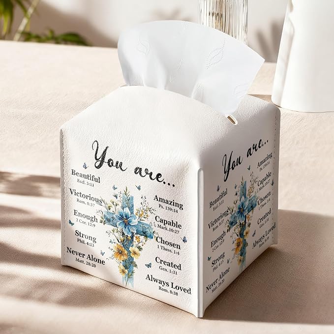Easter Cross Tissue Box Cover, PU Leather Drawstring Bottom - Image 9