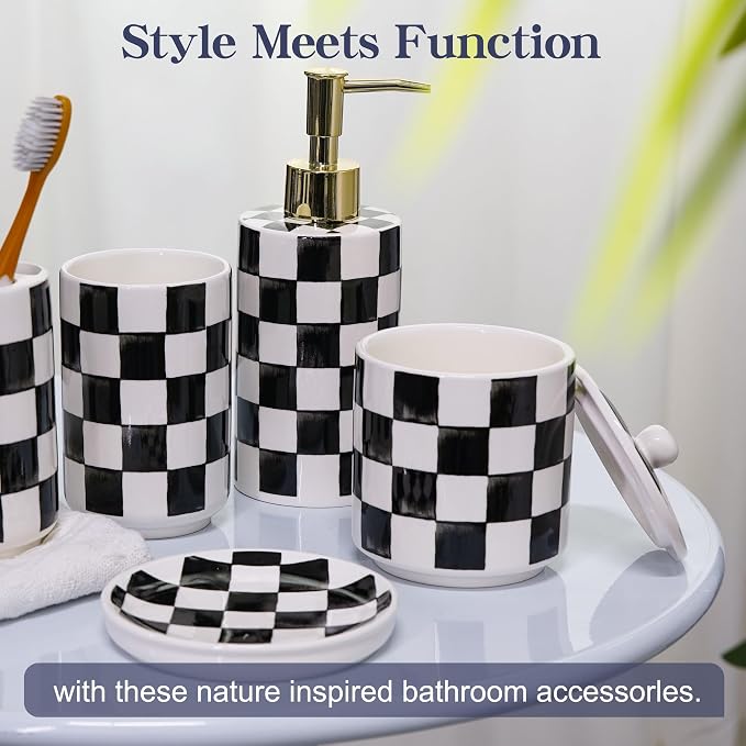Ceramic Bathroom Soap Dispenser Set, Toothbrush Holder, Soap Dish & Storage Jar - Image 3