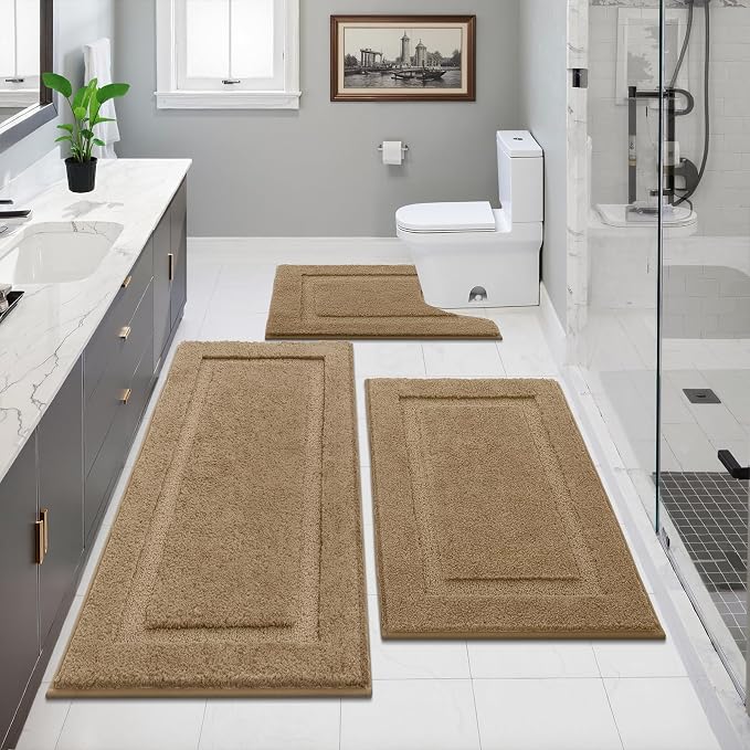 SHACOS Soft Fluffy Bathroom Runner Rugs Set of 3 Bath Mats - Image 2