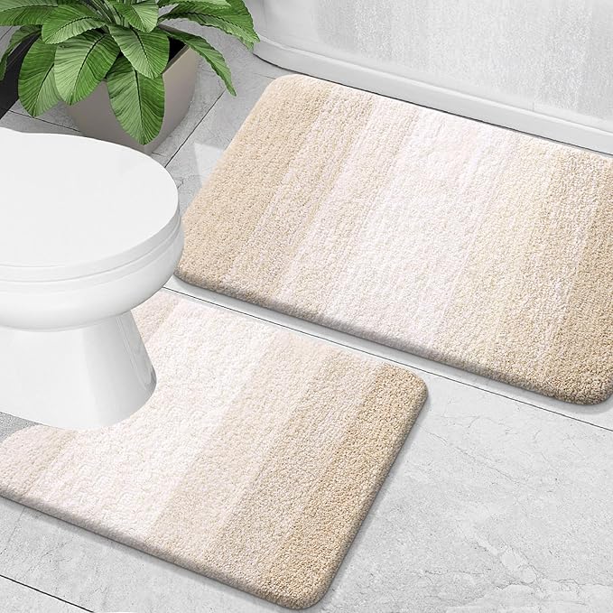 OLANLY Bathroom Rug Set 2 Piece, Soft Absorbent Microfiber Bath Mats and by OLANLY