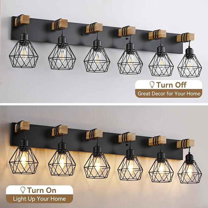 Farmhouse Bathroom Vanity Light Fixtures, 6-Light Wood Bathroom Light Fixtures - Image 6