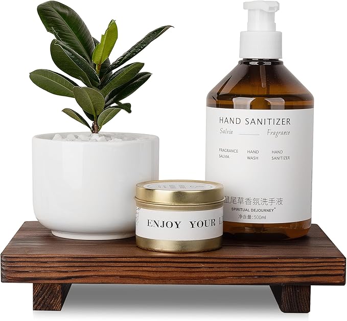 Bathroom Counter Organizer Wood Pedestal Stand Farmhouse Decorative Tray Soap by zoocatia