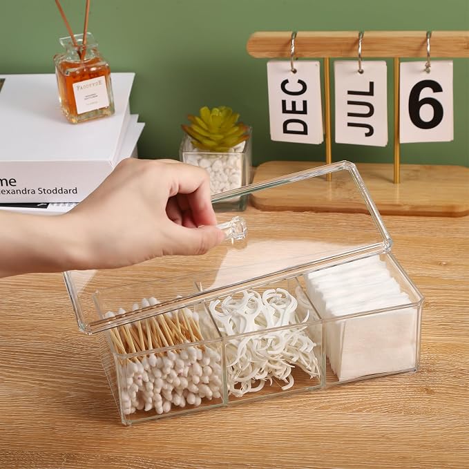 Qtip Holder Transparent 3 Compartments Cotton Ball and Swab Holder Organizer - Image 3