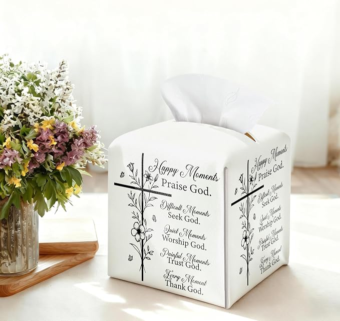 Christian Bible Verses Tissue Box Cover Square, Inspirational Quotes Waterproof - Image 3