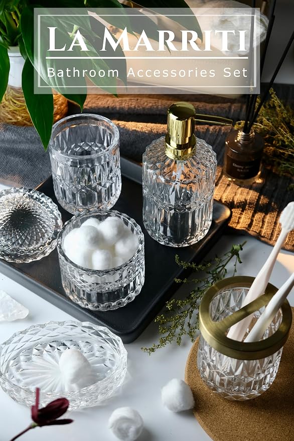 Glass Bathroom Accessories Set, Soap Dispenser, Toothbrush Holder Set, Soap Dish - Image 2