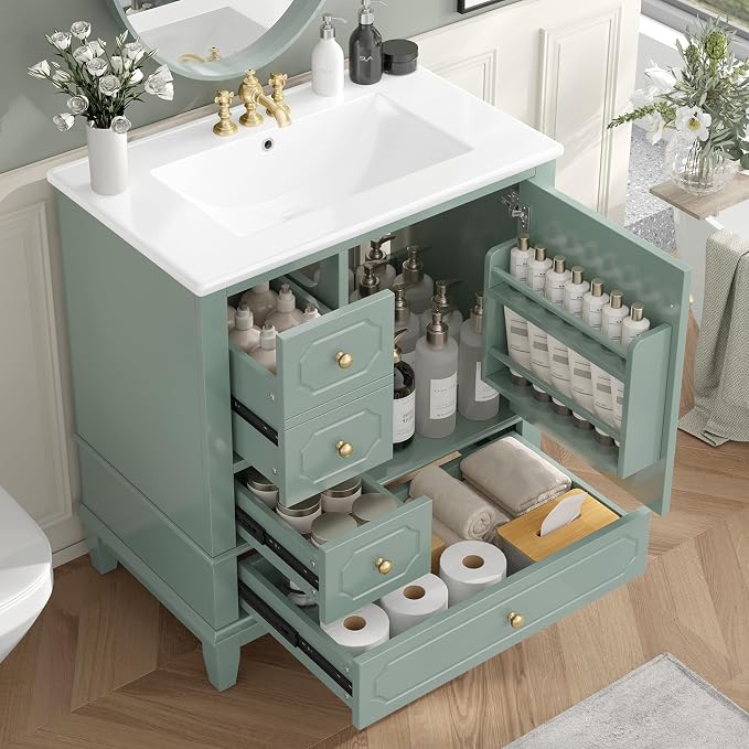 30" Bathroom Vanity with Sink, Harper & Bright Designs Free Standing Single by HarperBrightDesigns