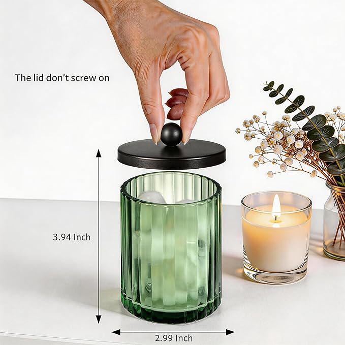 Amolliar Sage Green Glass Apothecary Jar, Qtip Holder Dispenser - Image 4